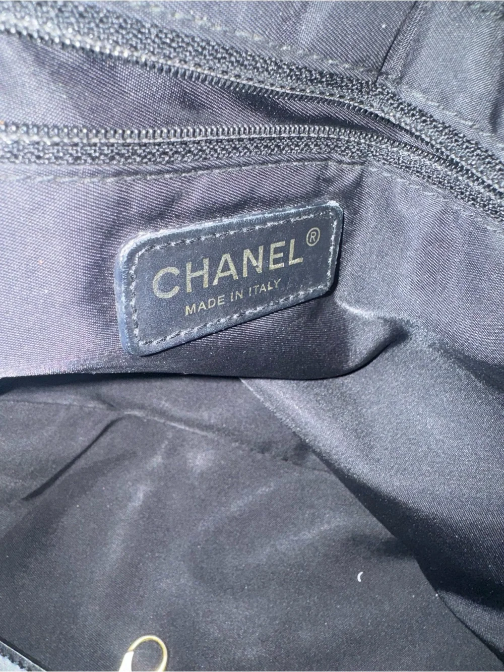 CHANEL Black Quilted Nylon Tote with Leather Straps EUC